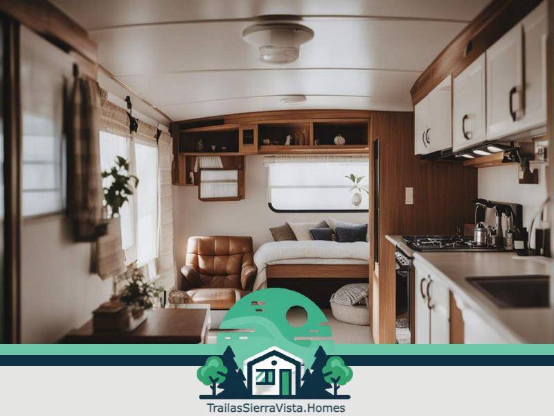 Traila con suelos de estilo rústico que brindan un ambiente acogedor y cálido para disfrutar de un hogar cómodo y accesible en alquiler