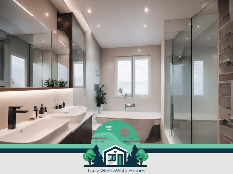 Baños de trailas con diseño moderno y buena iluminación listos para ofrecer comodidad y practicidad en tu hogar móvil