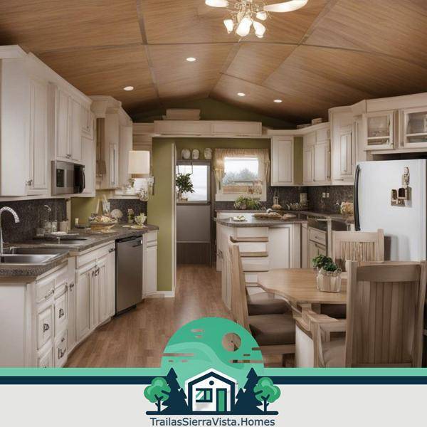 Interiores de una traila con techos altos ofreciendo un espacio cómodo y acogedor para vivir