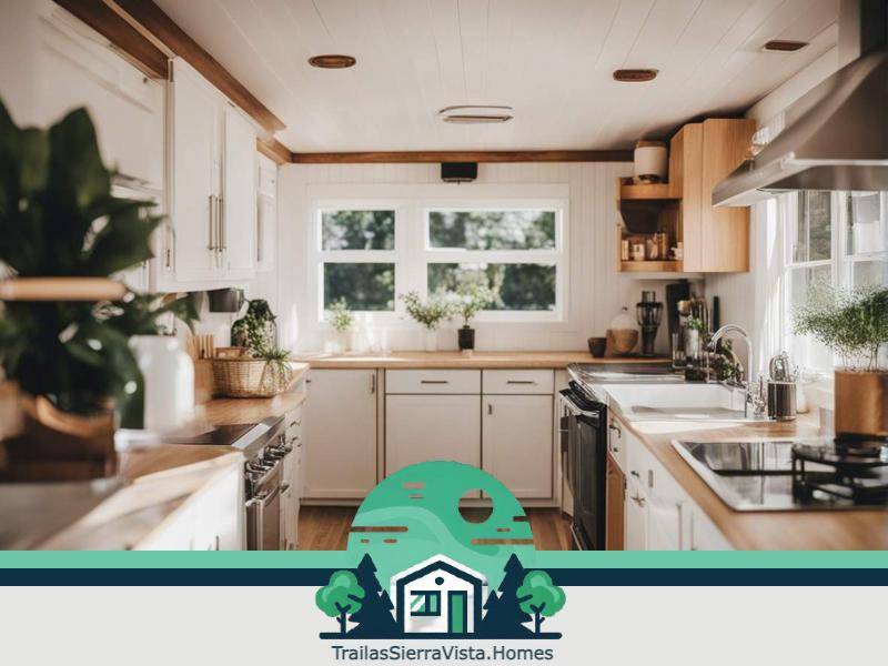 Cocina acogedora con comedor en una traila ideal para disfrutar de comidas familiares y momentos especiales en un hogar asequible