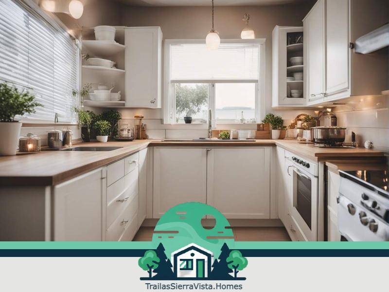 Cocina moderna y elegante en una traila de una sola planta ideal para quienes buscan comodidad y estilo en su hogar