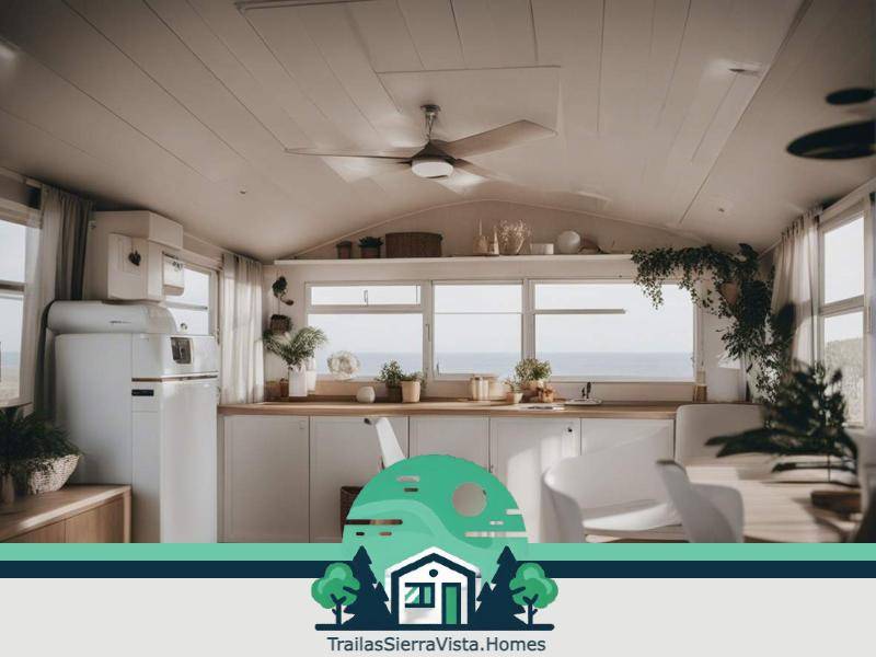 Cocina con isla en una moderna traila ideal para quienes buscan rentas accesibles y confort en su nuevo hogar