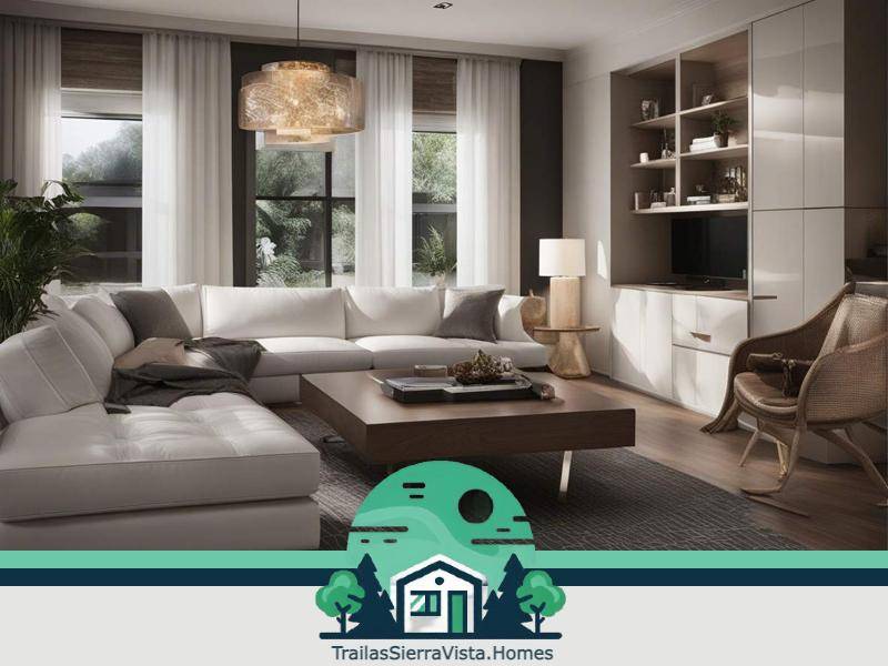 Acogedora sala de estar luminosa en una traila en condiciones de mantenimiento ideal para quienes buscan una renta asequible en la comunidad hispana en USA