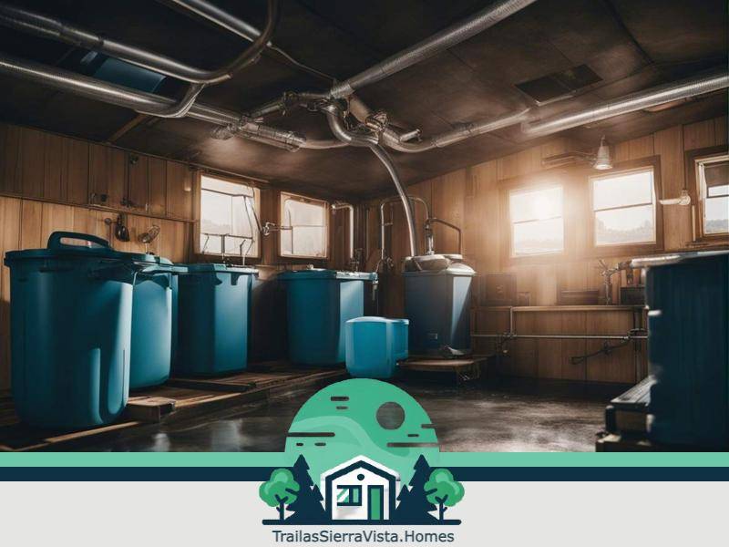 Bomba de aguas residuales instalada en una traila esencial para el mantenimiento de la vivienda móvil en renta