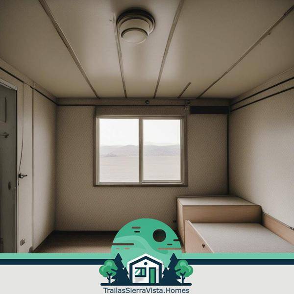 Interior de una traila convertida en oficina equipada con pesticidas para el control de plagas