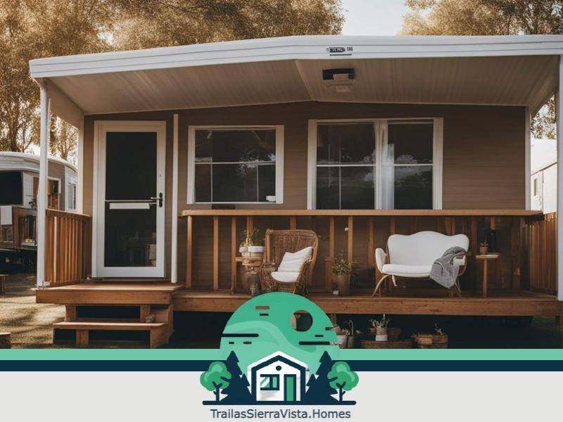 Traila con porche y sillas cómodas ideal para disfrutar de momentos al aire libre en una comunidad accesible y amigable para la familia