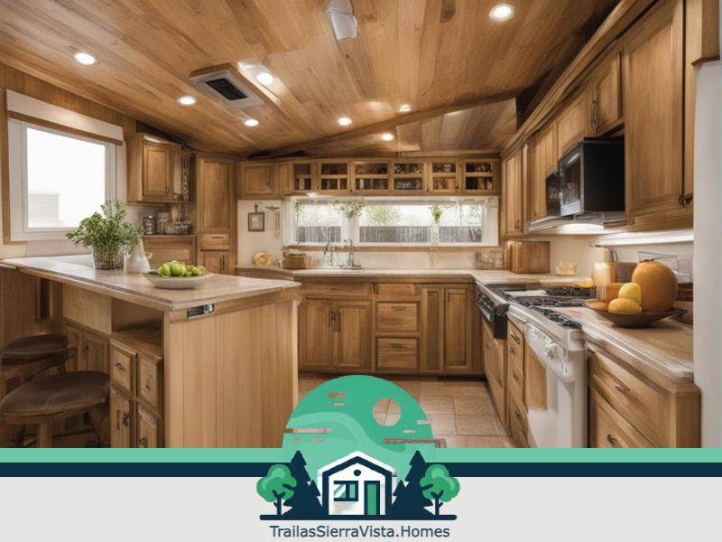 Moderna cocina en una traila destacando su diseño funcional y acogedor ideal para disfrutar de un espacio práctico y estilizado en casa