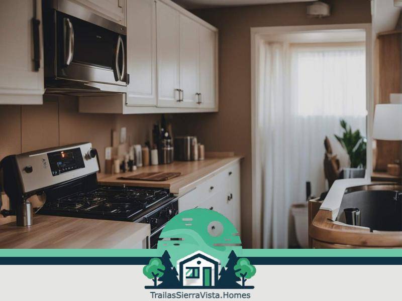 Cocina de concepto abierto en una traila ideal para disfrutar de espacios amplios y funcionales en tu hogar móvil