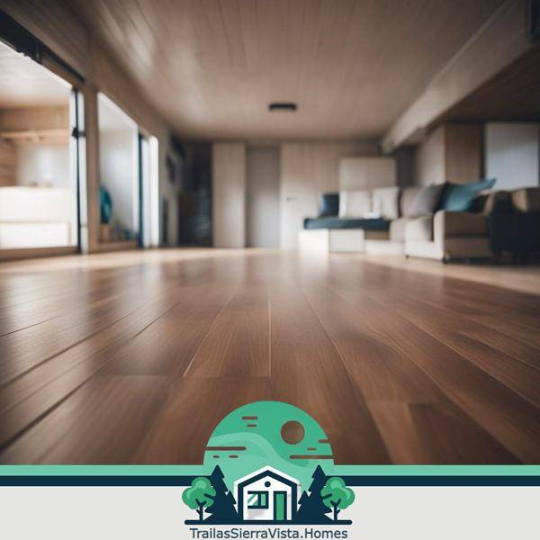 Interior con suelos de linóleo en una traila ideal para quienes buscan una opción económica y cómoda para vivir